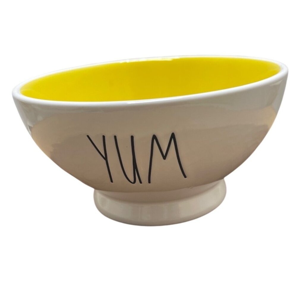 Rae Dunn Bowl Artisan Collection "Yum" Ceramic Yellow Interior 5" Diameter New!
